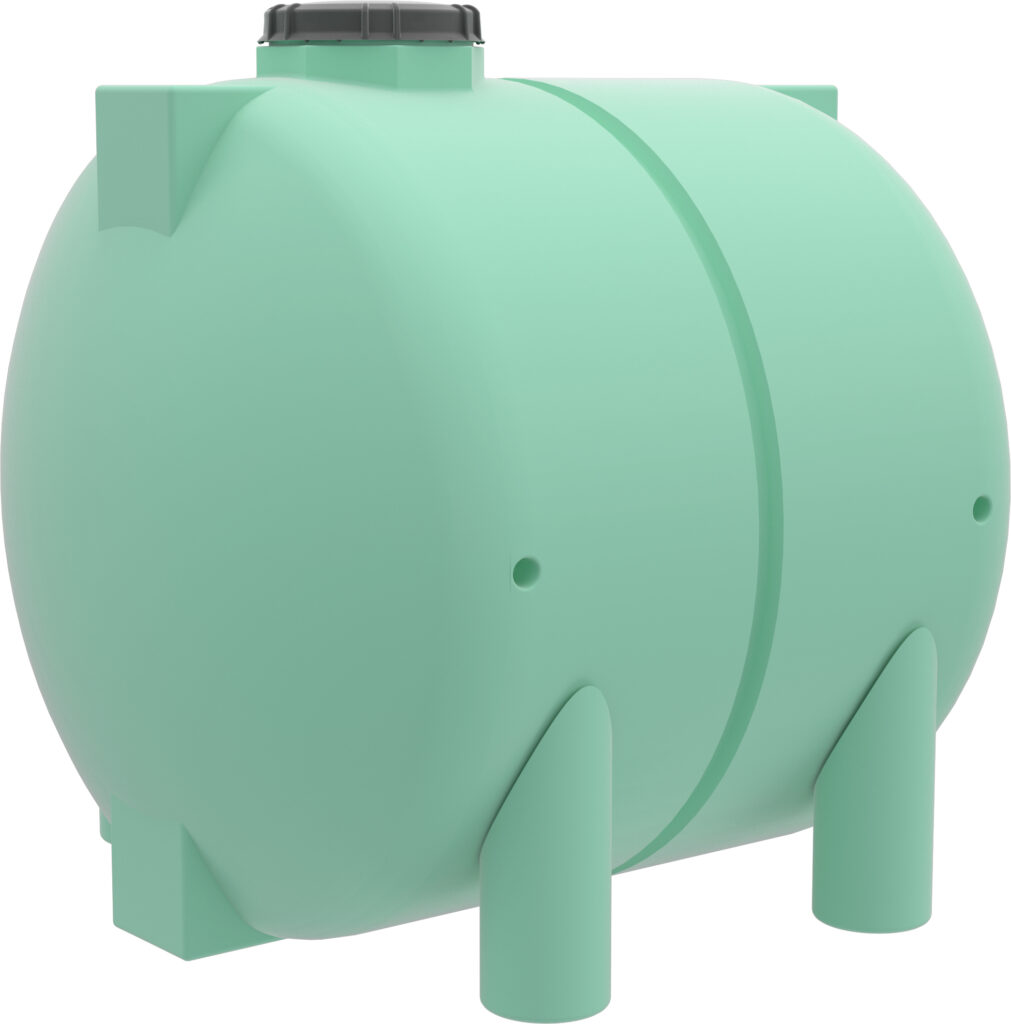 ÄlvestadTanken Vattentank LXV 10.000-60.000L Livsmedelsgodkänd är en stor, ljusgrön cylindrisk plastbehållare med skruvlock och två kraftiga stödben i botten.