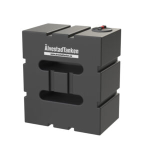 En svart, rektangulär Transporttank vatten 400L skvalpskydd-stående hög modell med räfflor och en liten kontrollpanel på ovansidan, avsedd för vattenförvaring eller transport.