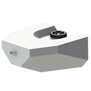 Marin Vattentank 120L är en vit, kantig plasttank med ett svart skruvlock på toppen, ett munstycke på sidan och en U-formad fördjupning.