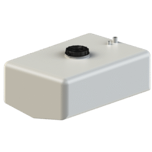 Marin Vattentank 230L är en rektangulär vit plasttank med svart skruvlock och två små runda rördelar på toppen, som visas isolerad mot en vit bakgrund.