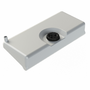 Marin Vattentank 100L är en rektangulär vattentank i vit plast med ett svart skruvlock och en liten cylindrisk pip i ena hörnet, mot en vit bakgrund.