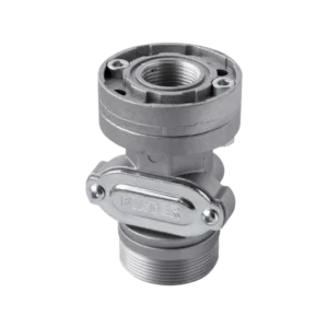 En industriell filterkomponent av metall med gängade ändar, FILTER-etikett och Anslutning för tankar och fat 1",2" för flexibel vätske- eller gasfiltrering i rörledningar och mångsidig anslutning till tankar och fat.