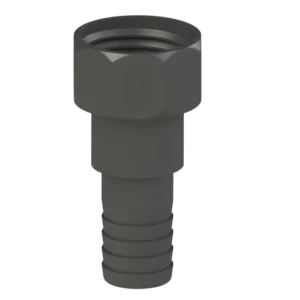 IBC-adapter S60X6 x 1 1/2" slanganslutning är en grå plastarmatur med sexkantsgängad topp och räfflad hulling för slanganslutning.