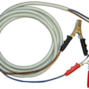 Piusi kabelsats till dieselpumpar 12/24V är en vit spiralkabel med tre synliga ledningar i ena änden och röda och svarta krokodilklämmor i den andra, perfekt för el- eller fordonsapplikationer.