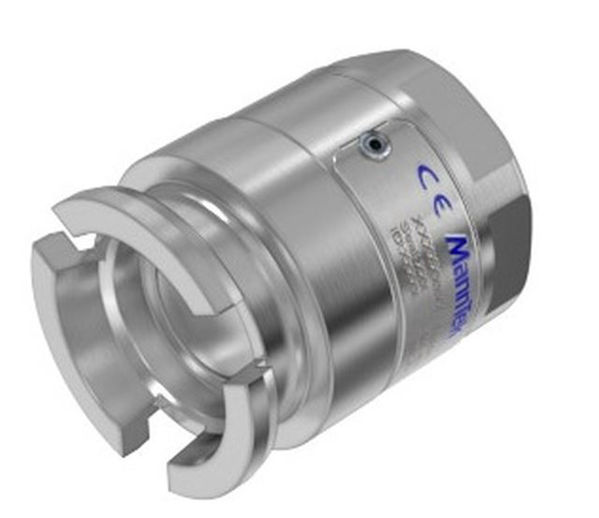 TODO diesel droppfri tankbilskoppling aluminium, med räfflade ändar och sexkantsmutter, har graverad text och en blå MannTek-logotyp - utformad för säkra rör- eller slanganslutningar i dieselapplikationer.