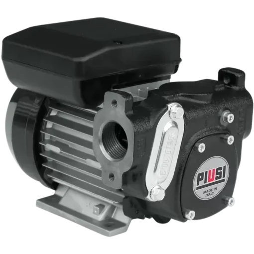 Reservdelspump Cube MC 70 är en svart och silverfärgad elektrisk bränslepump med PIUSI-logotyp och en synlig gängad inloppsport som ger tillförlitlig prestanda.