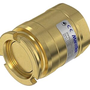 TODO diesel droppfri tankbilskoppling mässing är en industrikontakt i mässing med en cylindrisk, räfflad låsdesign och har en metallisk etikett som visar Mennekes varumärke, tekniska specifikationer och certifieringsmärkning.