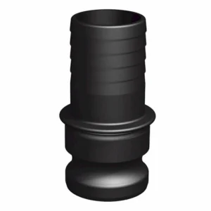 En Camlock Hane med slanganslutning 2" i svart plast med räfflad topp, utsvängd mitt och slät bred bas, utformad för säker sammanfogning av slangar eller rör.