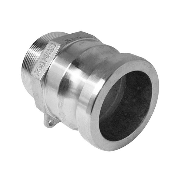 Camlock Hane x Utvändig gänga 2" Syrafast är en korrosionsbeständig metallarmatur med utvändig gänga och slät kopplingsände för säkra anslutningar i industriella slang- och rörsystem.