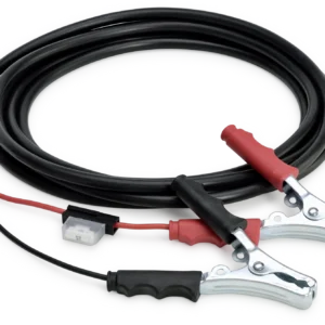 CEMO Kabelsats till Centri SP30 12V: Svarta och röda startkablar för bilar med metallklämmor och isolerade handtag för starthjälp av bilbatterier eller stöd för en dränkbar pump; kablarna är snyggt lindade.